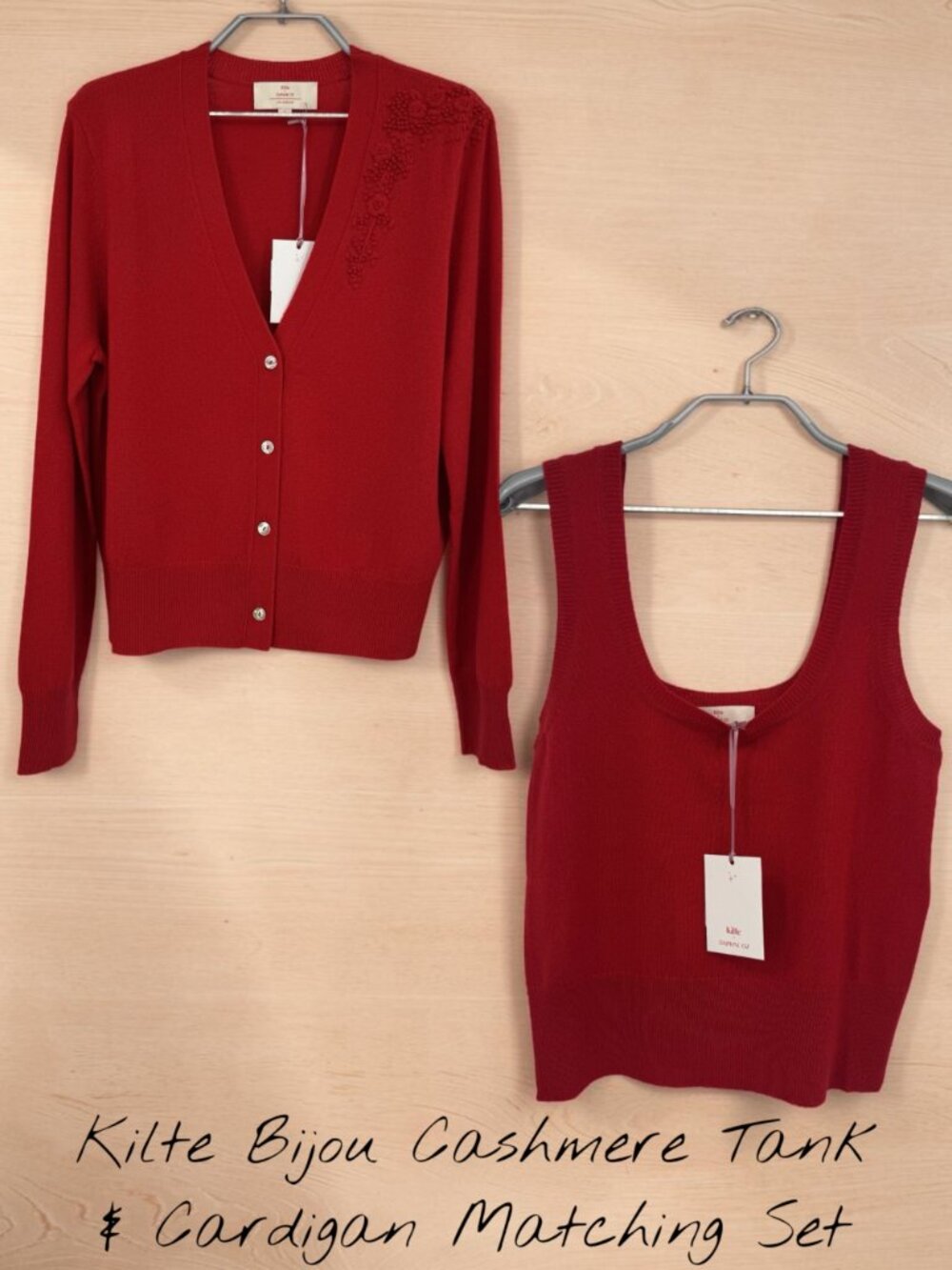 Kilte Collection Cashmere Bijou Tank and Cardigan Sweater Matching Set 3-L Large